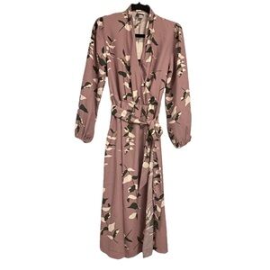 Mauve Floral Wrap Midi Dress Long Sleeve Boho Cottagecore A New Day Small NWT
